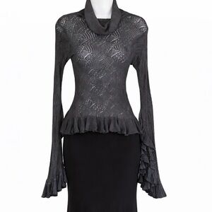 Vintage Y2K Bebe Mock Neck Babydoll Knit Top Long Sleeve Fairy Grunge Whimsygoth